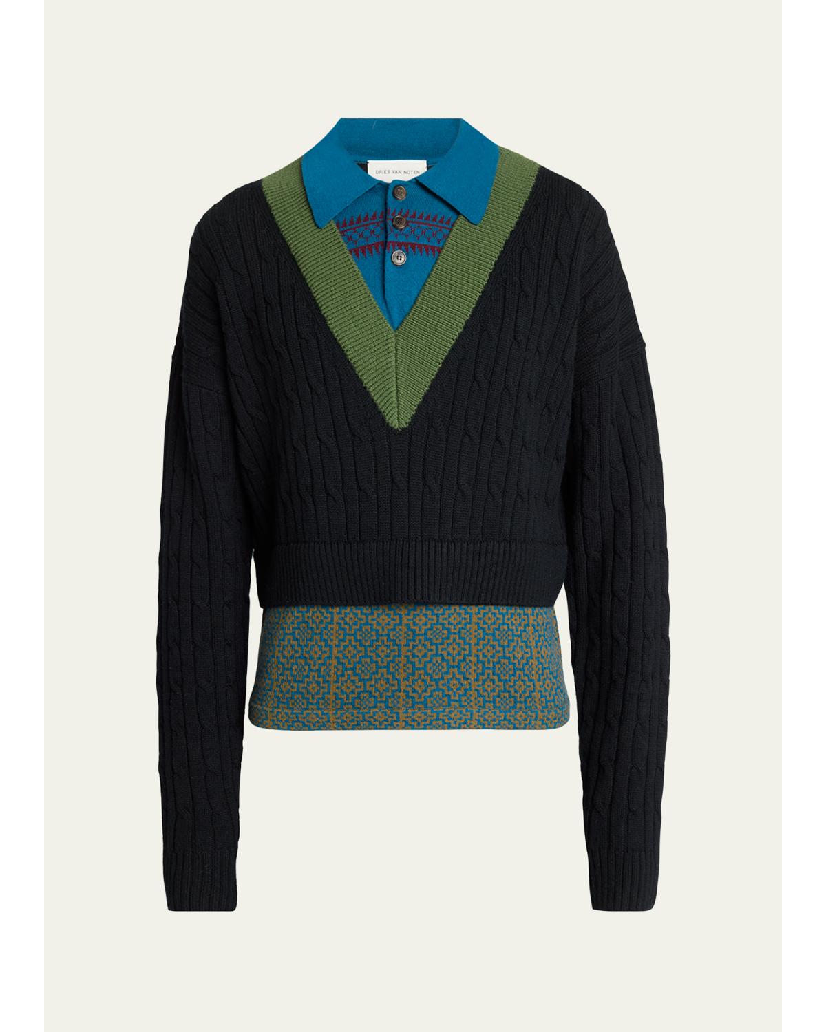 Men'S Layered Polo Sweater