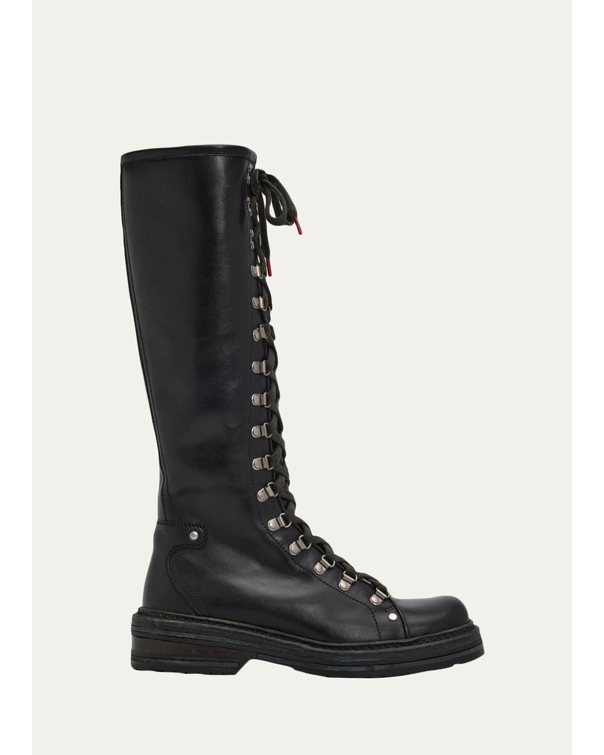 40mm Leather Lace-Up Knee-High Combat Boots