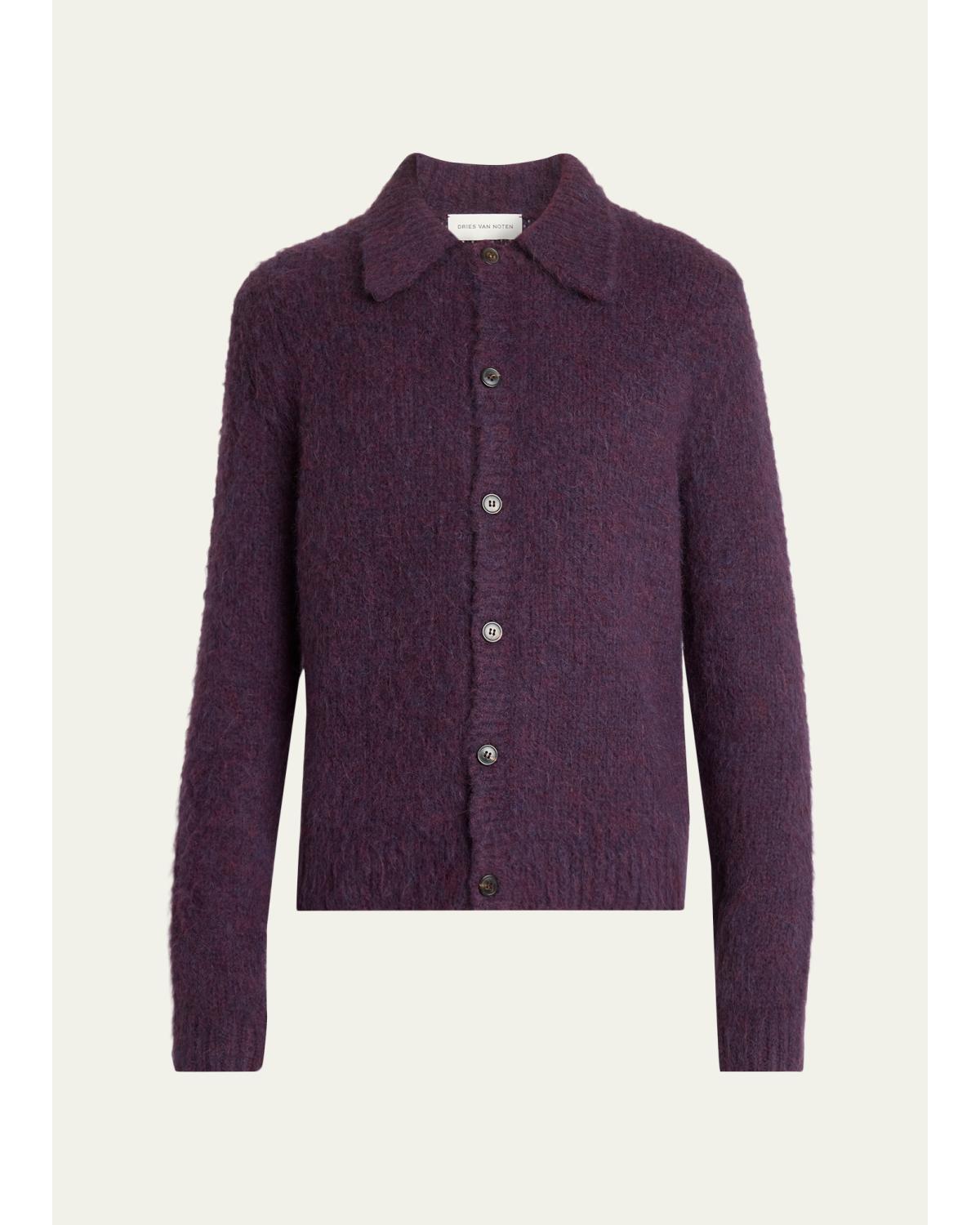 Men'S Melange Wool Blend Cardigan