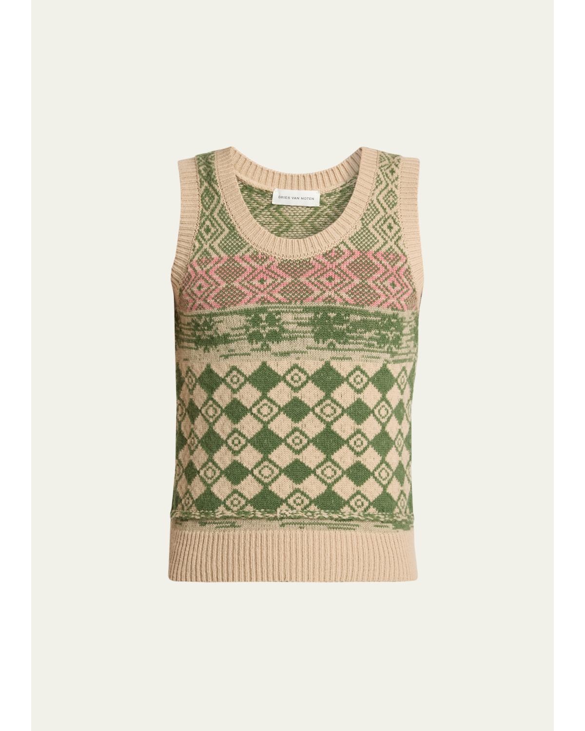 Men'S Geometric Wool Sleeveless Sweater