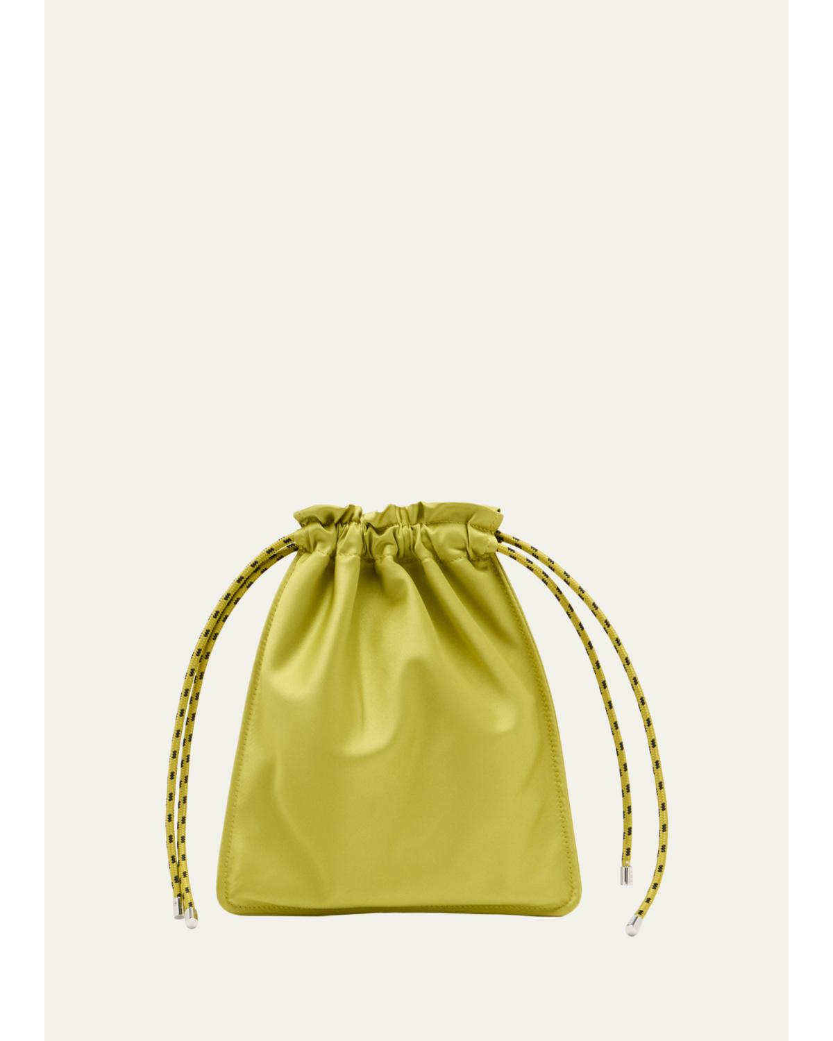 Plan C Duchesse Satin Drawstring Pouch Bag In Citron