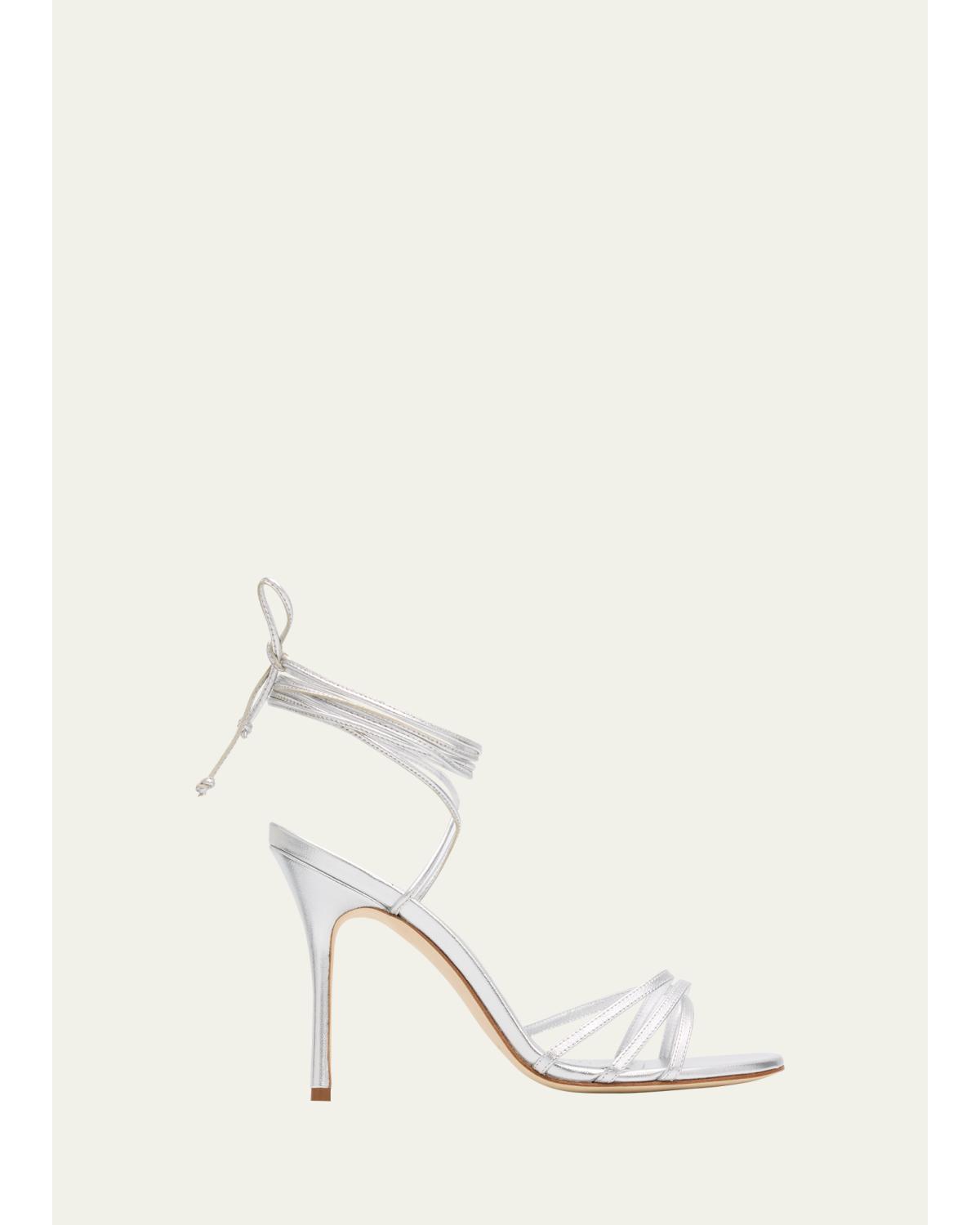 105Mm Leva Metallic Leather Ankle-Tie Sandals