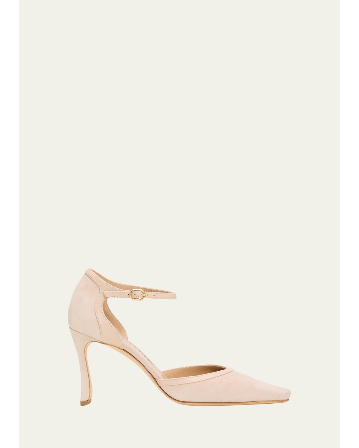90Mm Verdusan Mixed Leather Ankle-Strap Pumps