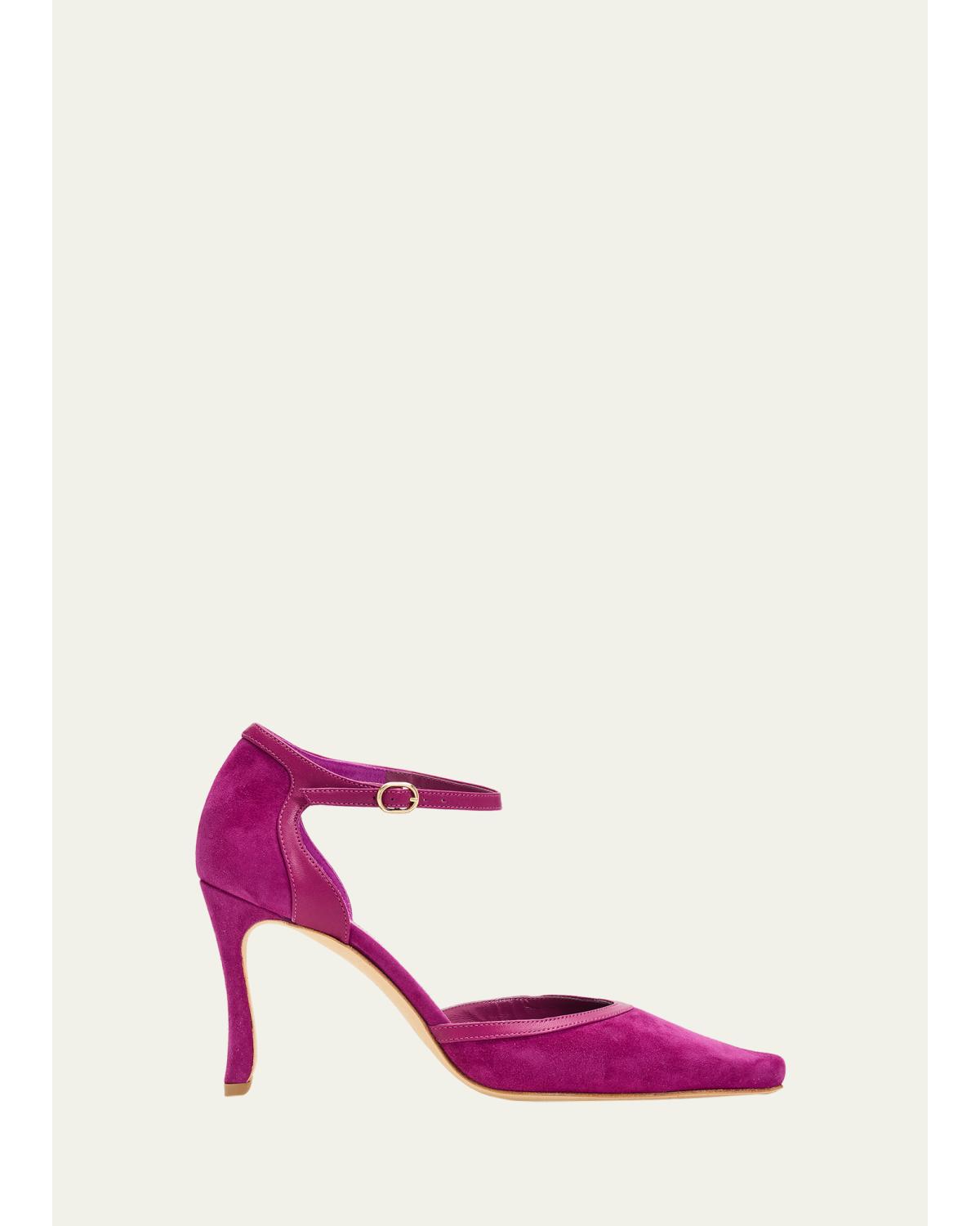 90Mm Verdusan Mixed Leather Ankle-Strap Pumps