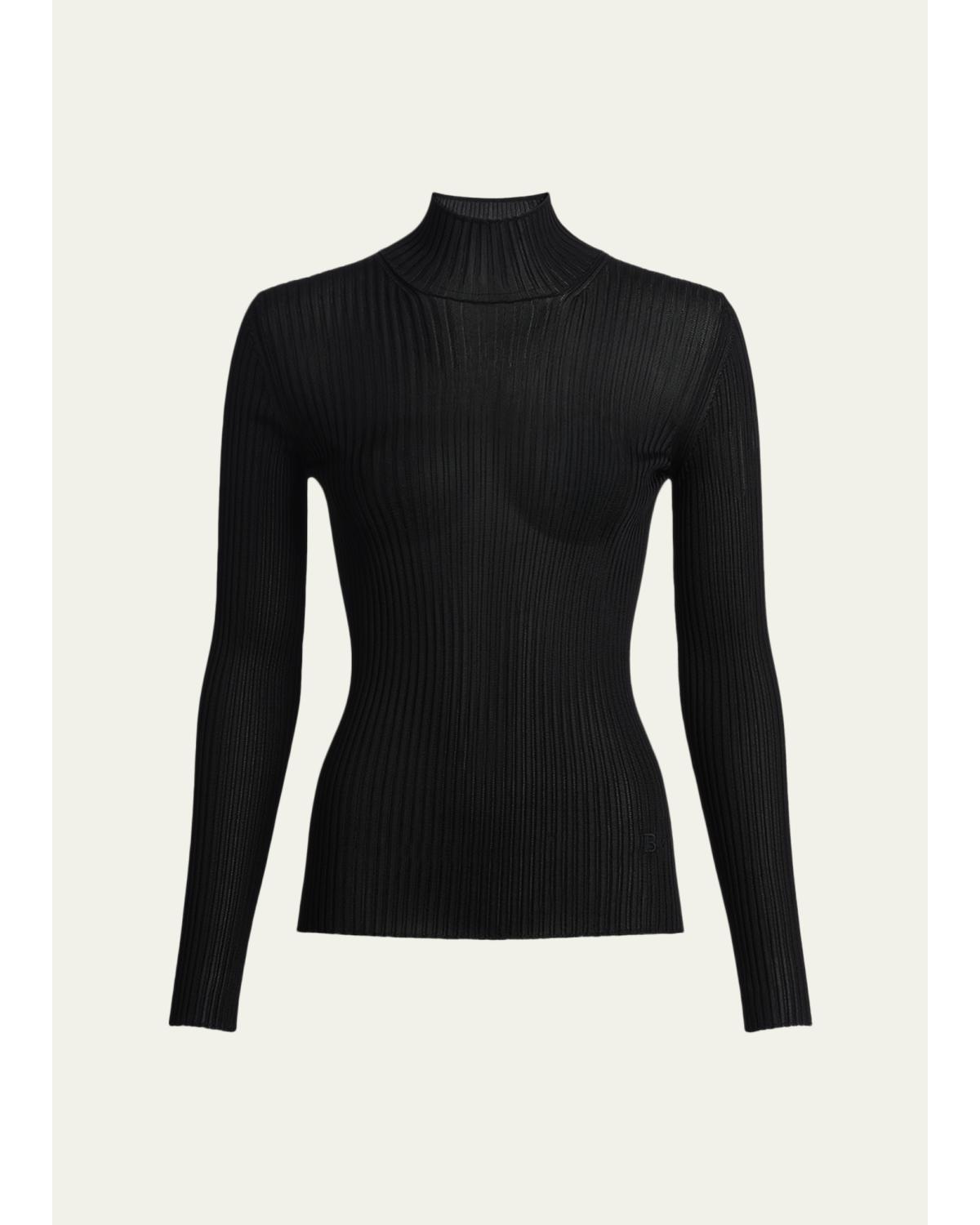 High-Neck Rib-Knit Fitted Top