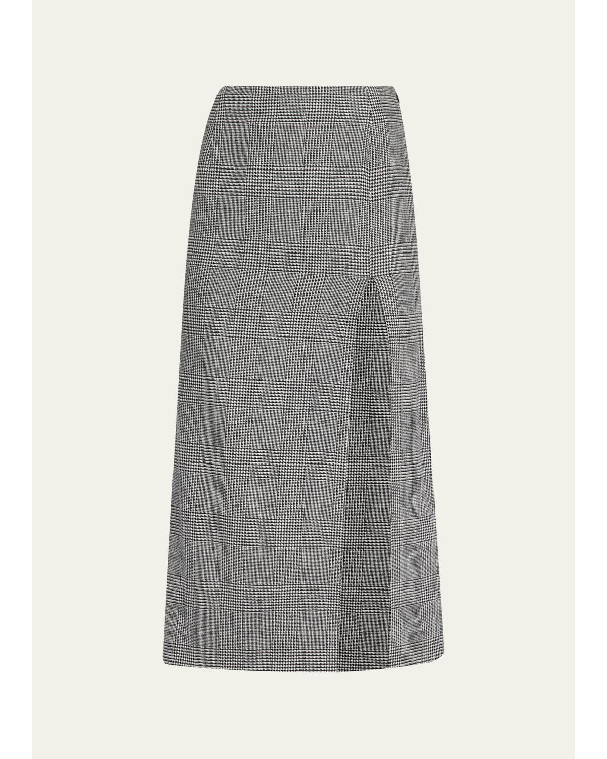 Michael Kors Glen Plaid Wool-cashmere Slit Midi Skirt In Black/ivory