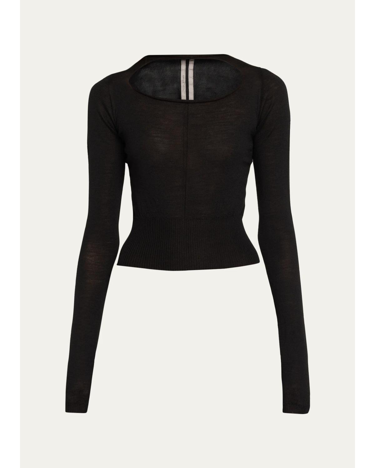 Slashed Cutout Wool Crop Sweater