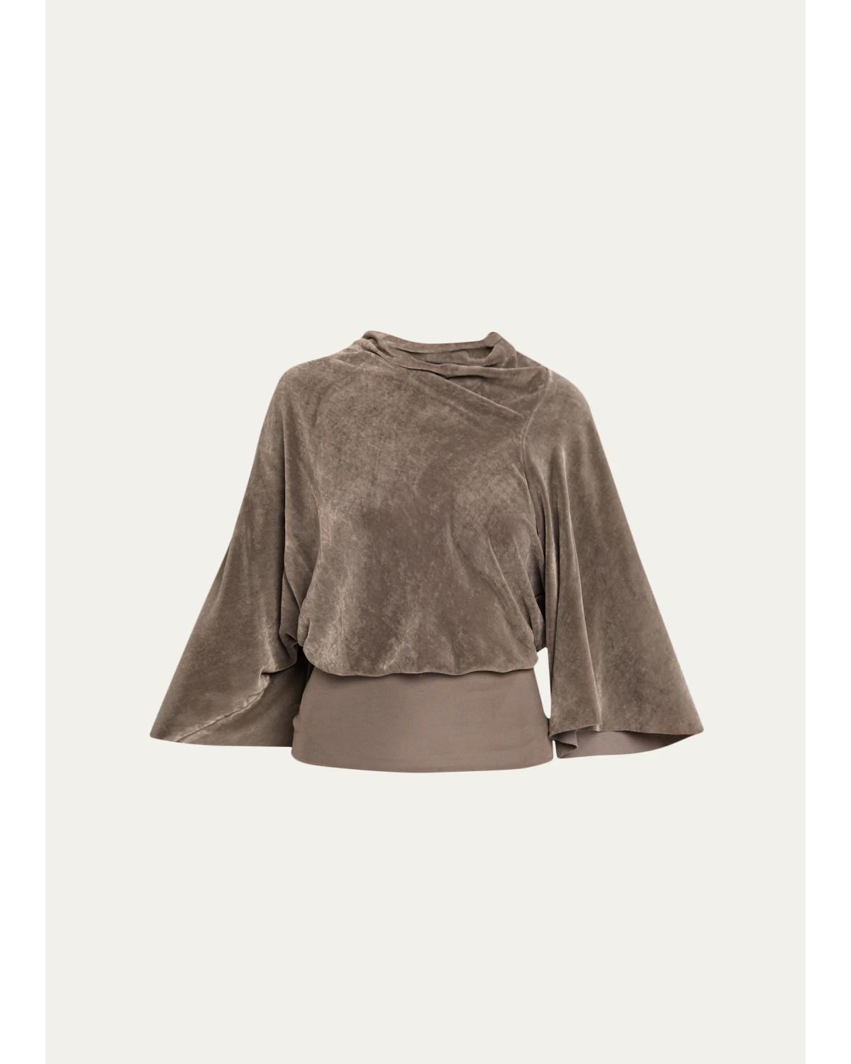 Cylinder Velvet Crêpe Flare-Sleeve Top