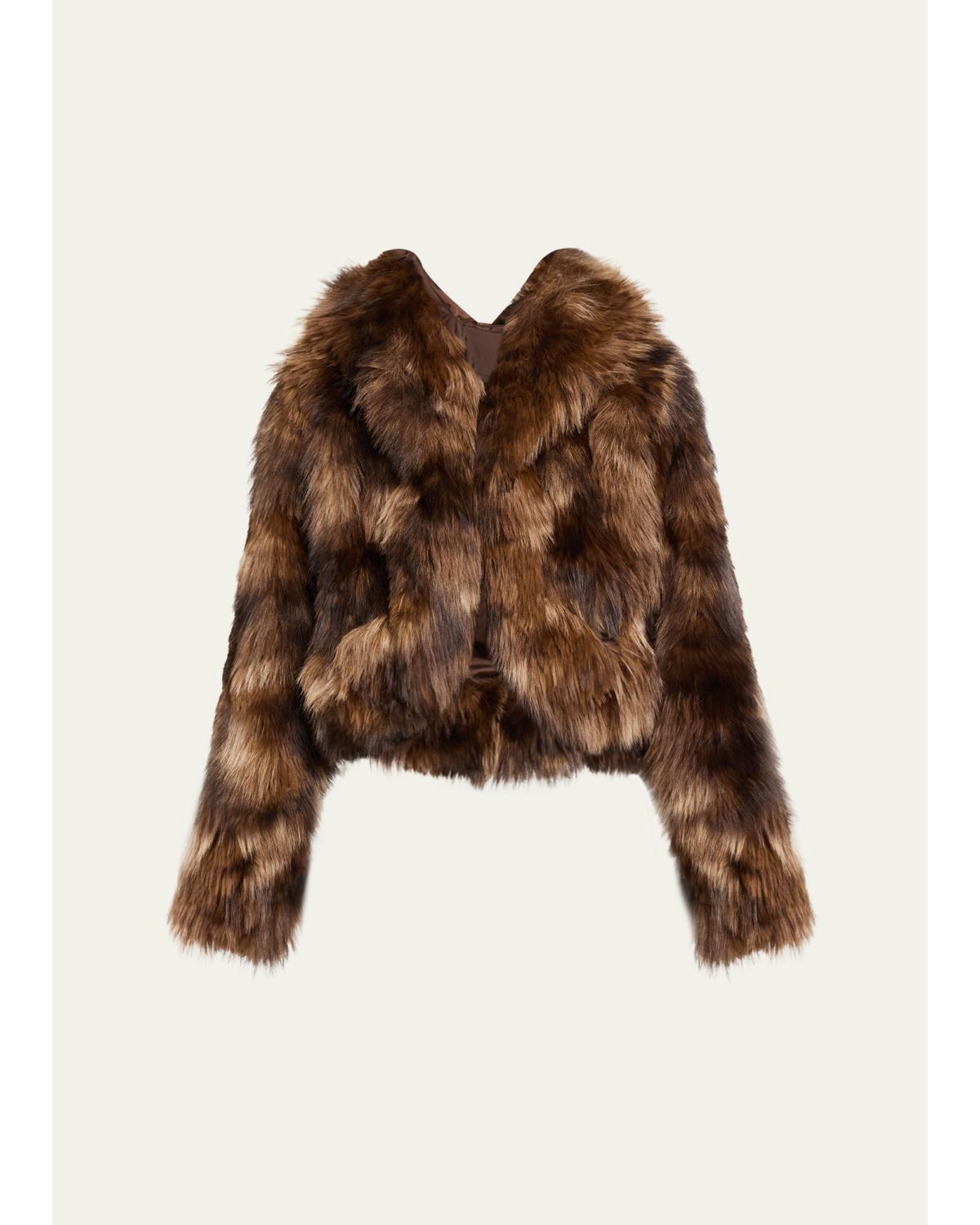 Patchwork Faux Fur Cropped Jacket