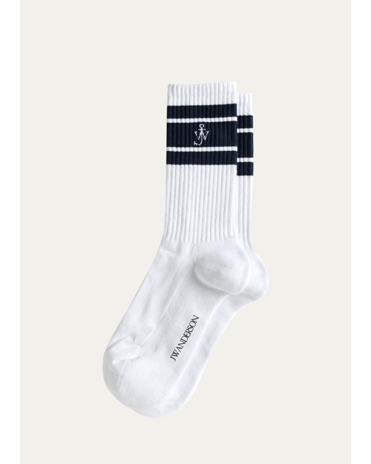 Men'S Ribbed Stripe Monogram Mid-Calf Sport Socks
