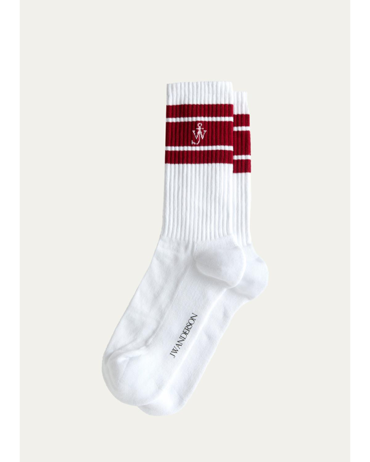 Men'S Ribbed Stripe Monogram Mid-Calf Sport Socks
