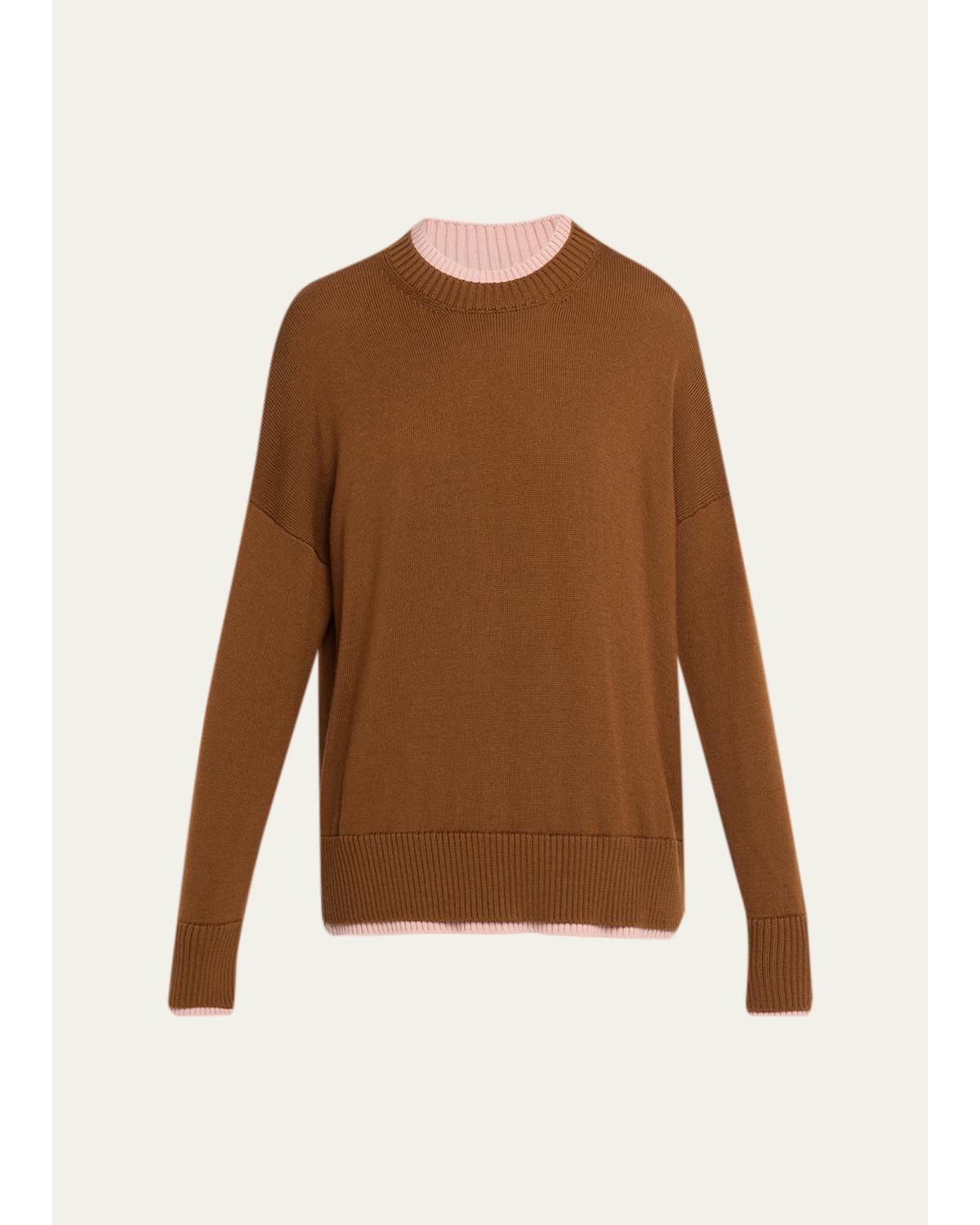 Layered Wool Crewneck Sweater