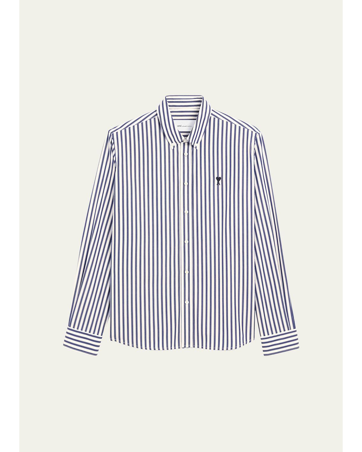 Men'S Striped Cotton Poplin Sport Shirt