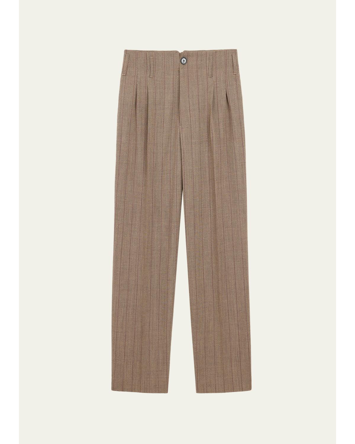 Ami Alexandre Mattiussi Men's Pinstriped Wool Straight-leg Trousers In Marro
