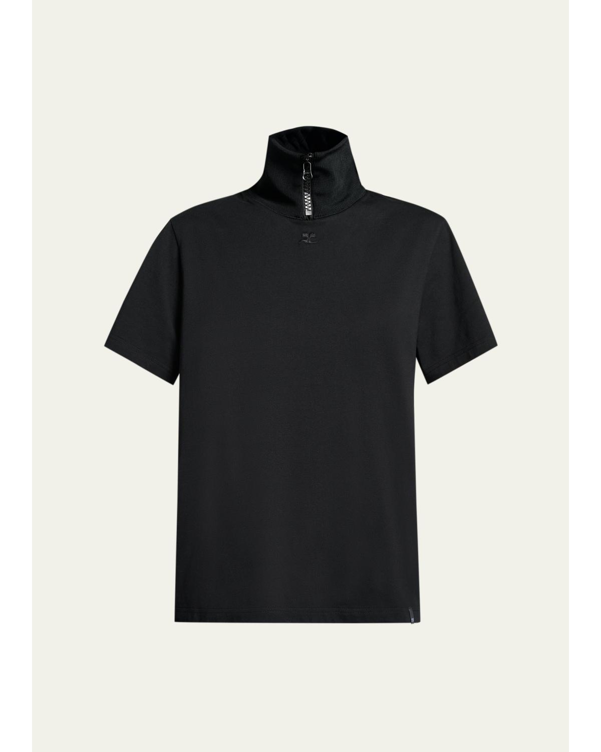Cotton Ribbed Stand-Collar T-Shirt