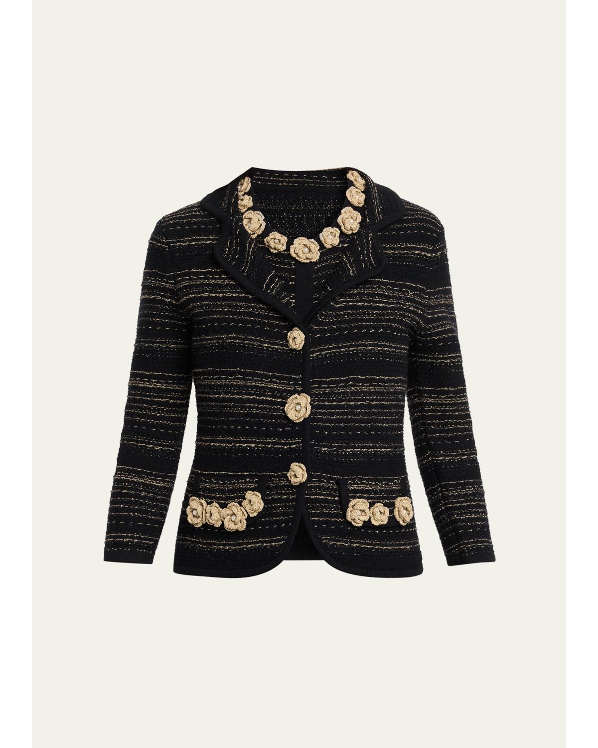 Floral Applique Striped Jacket