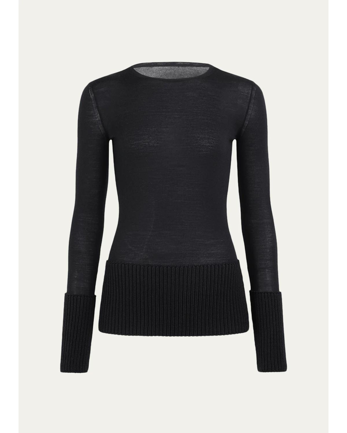 Merino Wool Long-Sleeve Crewneck Top