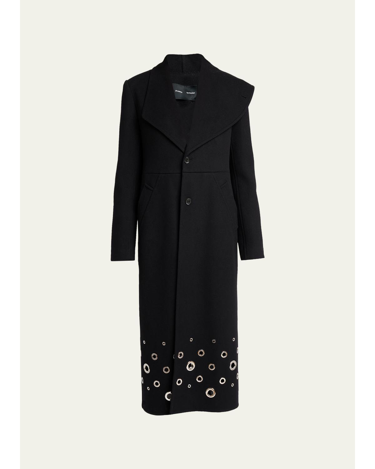 Alix Embellished Compact Melton Wool Long Coat