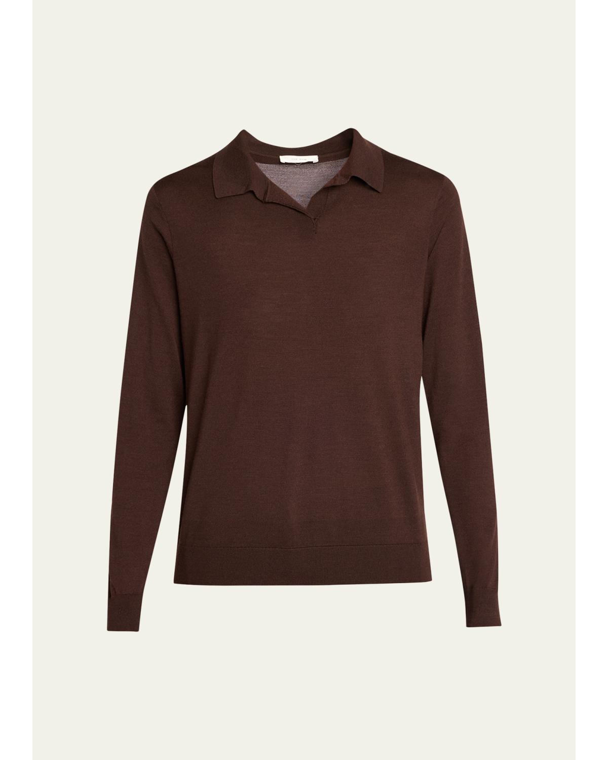 Pauli Wool-Silk Jersey Long-Sleeve Polo Top