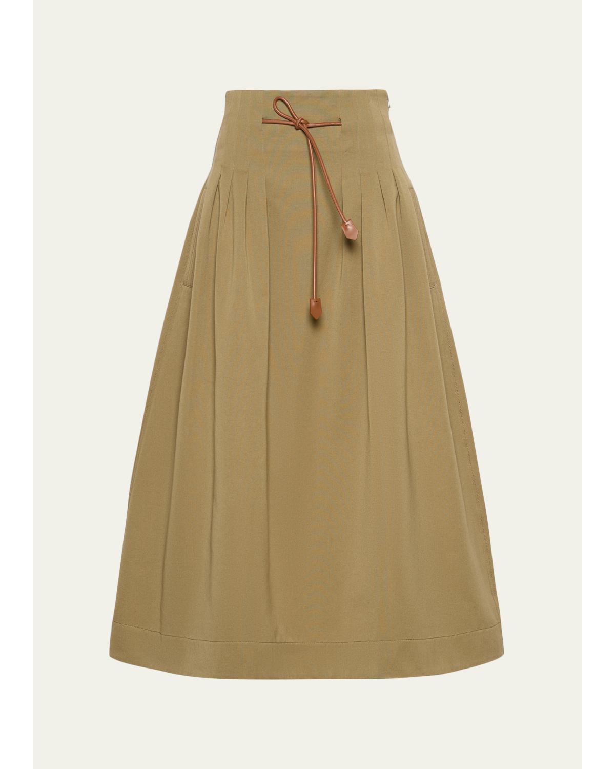 Pleated Drawstring Cotton Ottoman Midi