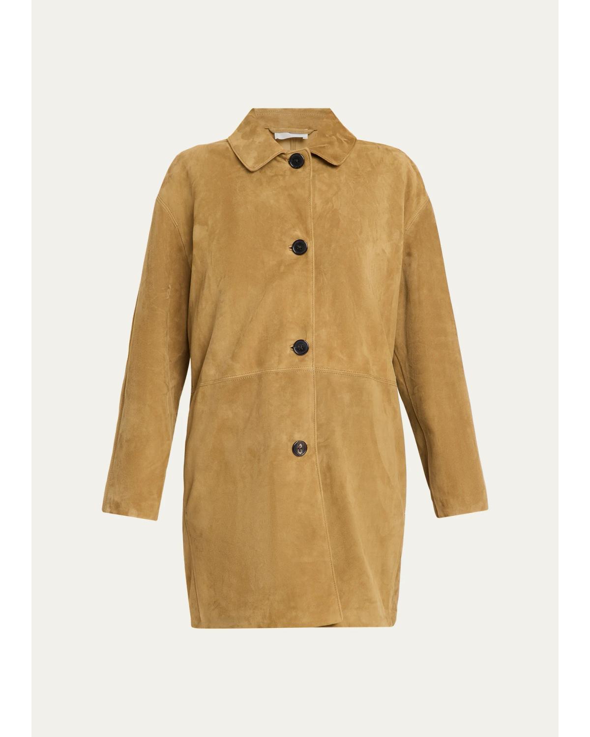 The Row Damir Suede Single-breasted Car Coat In Otter