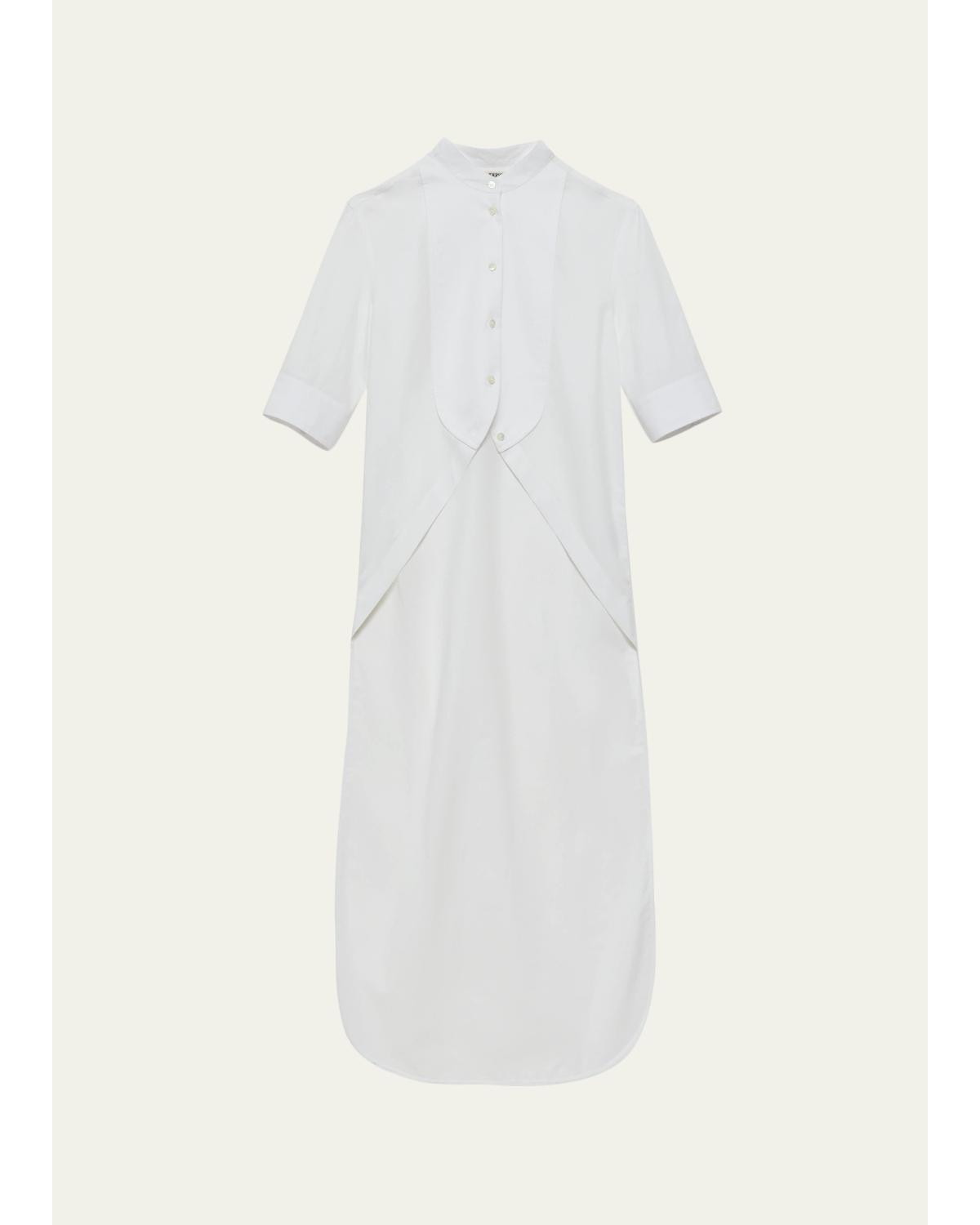 Short-Sleeve Bib High-Low Button-Down Shirt