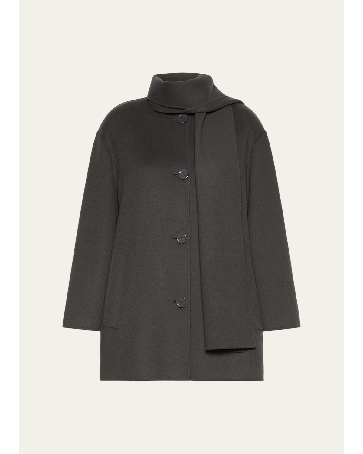 Alicia Neck-Scarf Wool Single-Breasted Coat