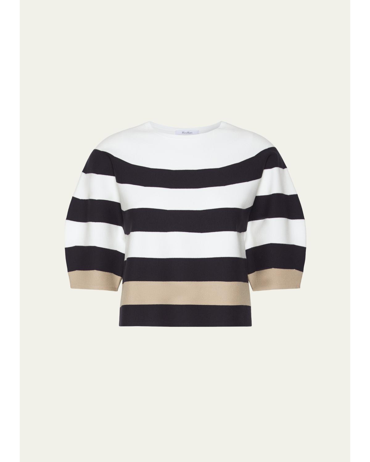 Voto Striped Knit Puff-Sleeve Top