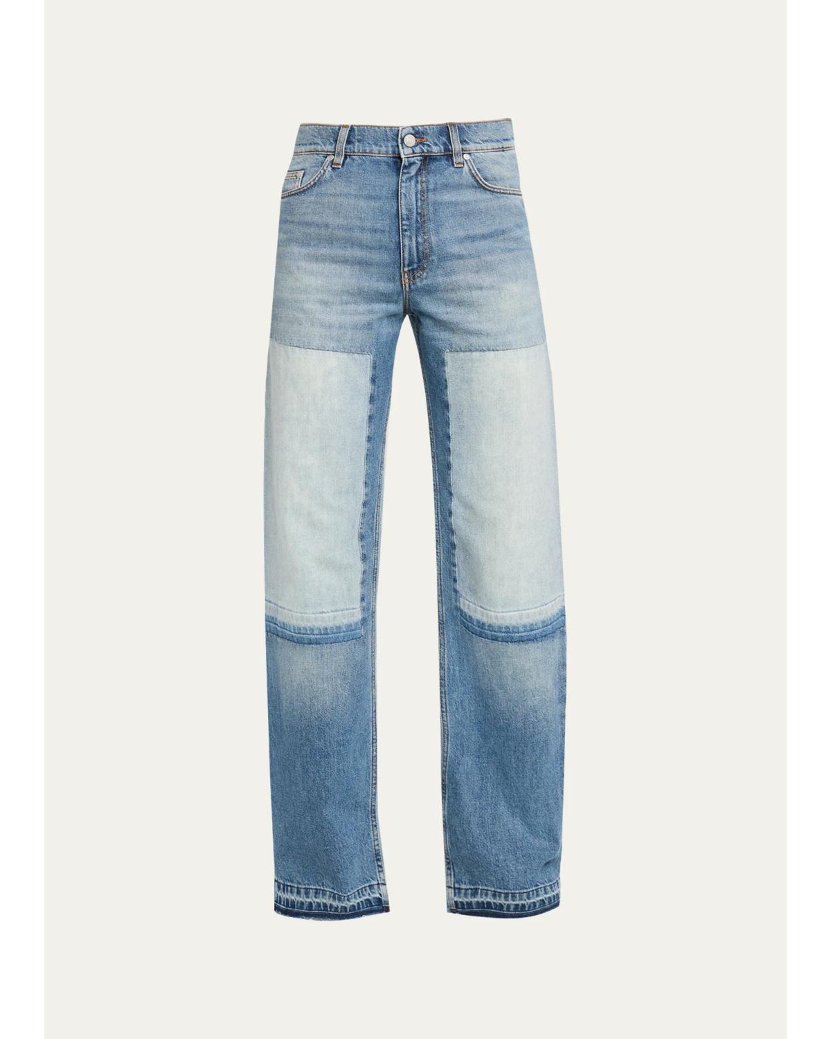 Mid-Rise Patchwork Straight-Leg Jeans