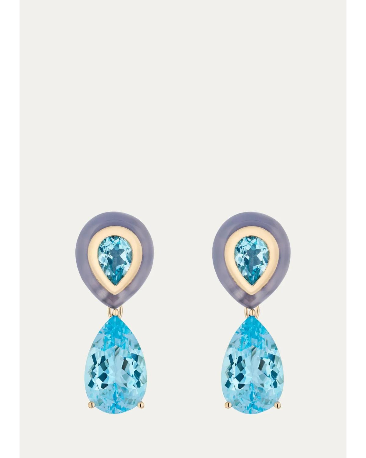 14K Adela Detachable Drop Earrings with Topaz and Chalcedony