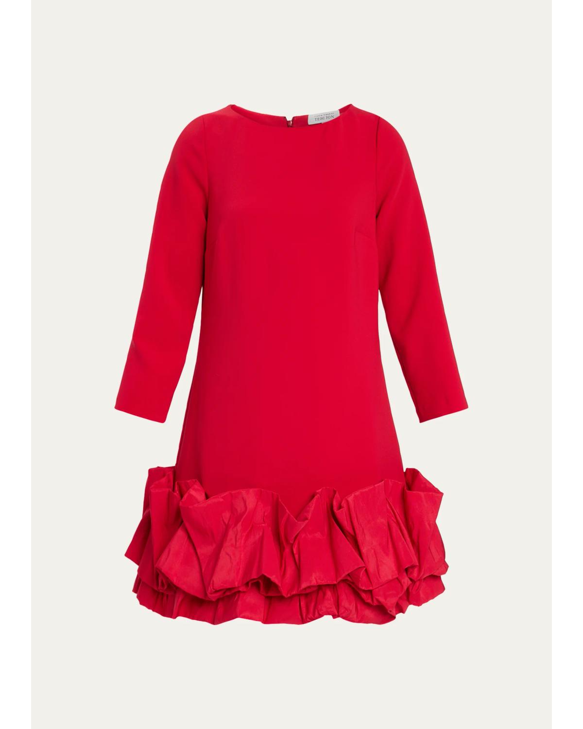 Rickie Freeman For Teri Jon Ruffle-hem Crepe Mini Dress In Red