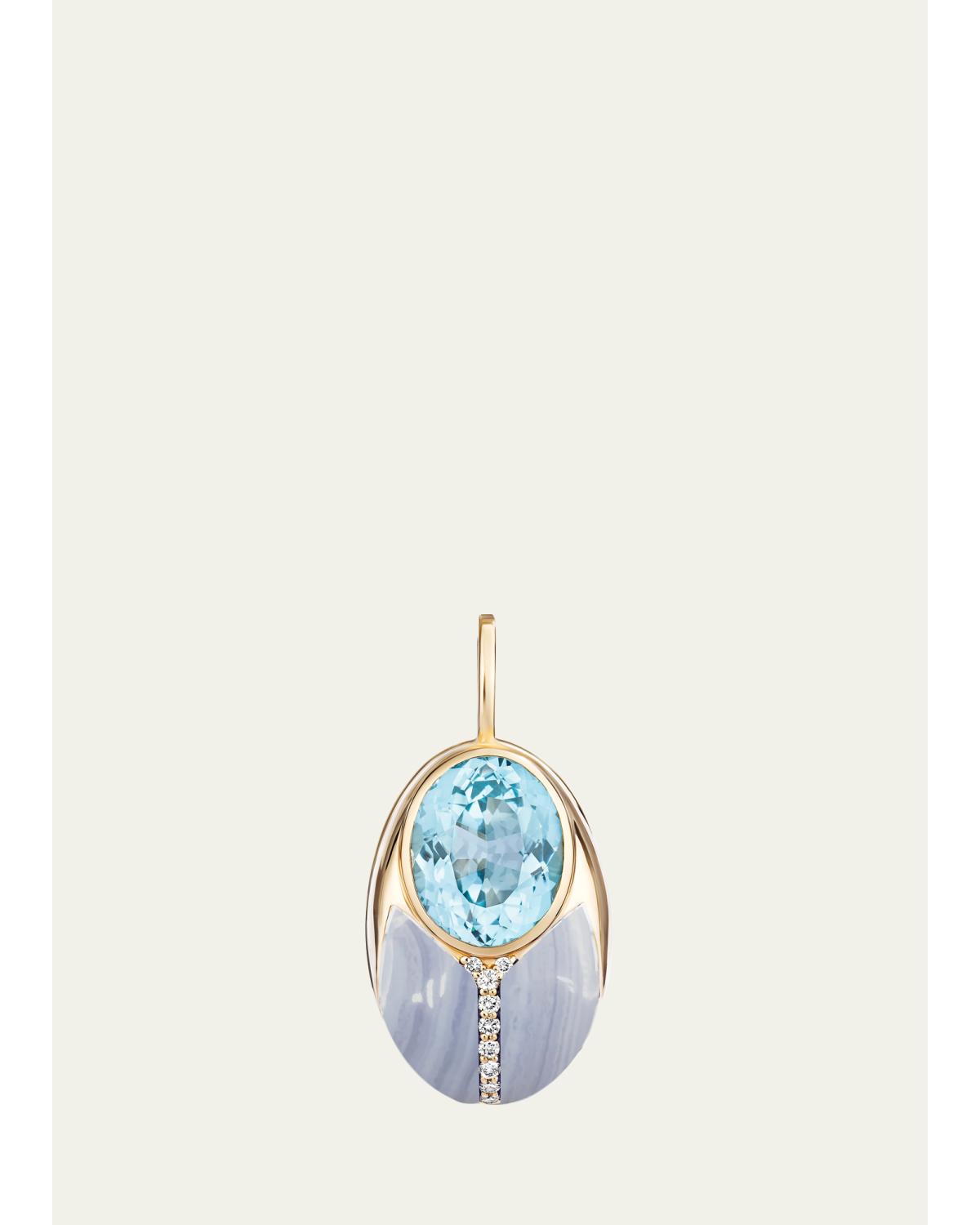 14K Big Love Bug Pendant with Blue Topaz and Agate