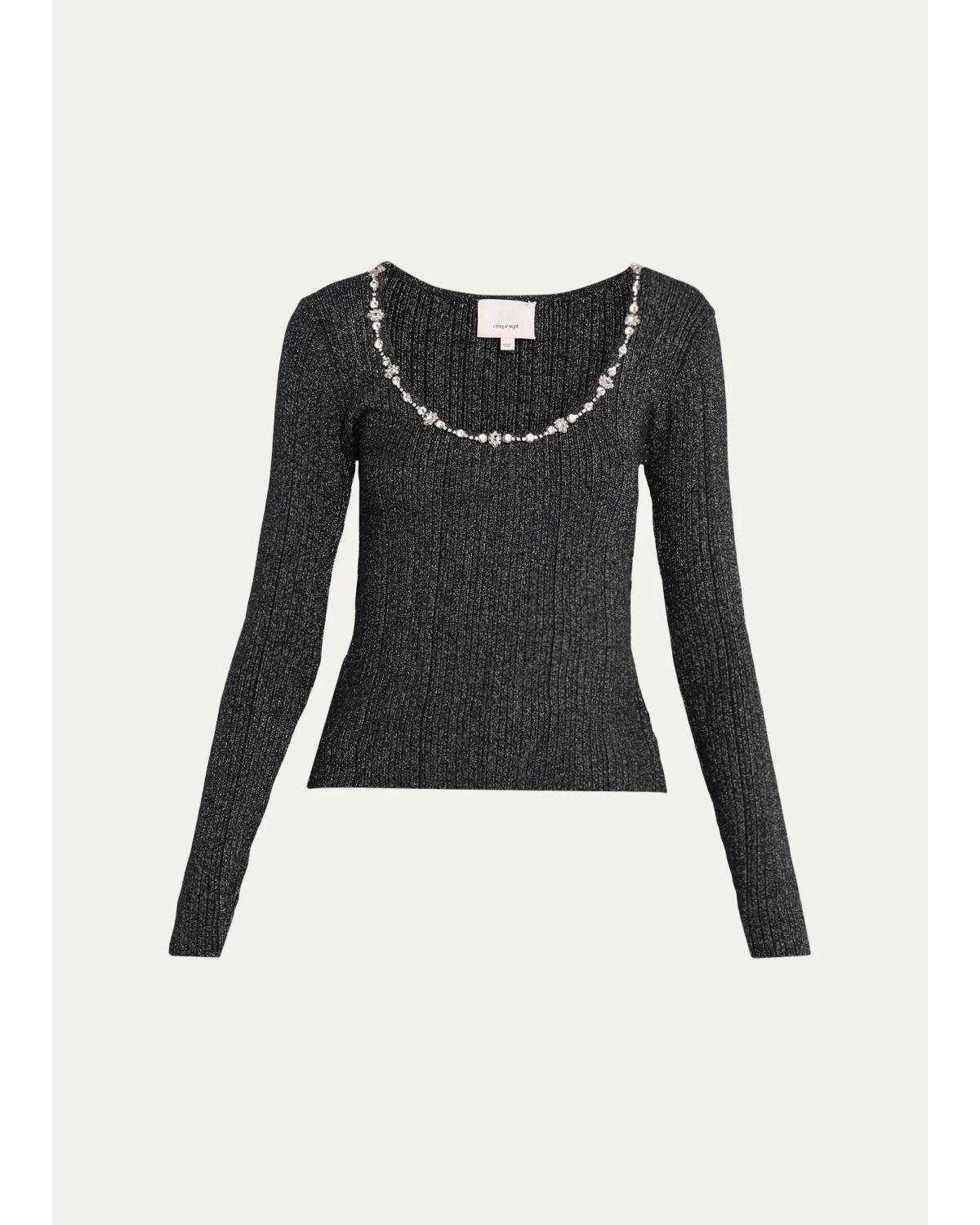 Aminta Embellished Scoop-Neck Top