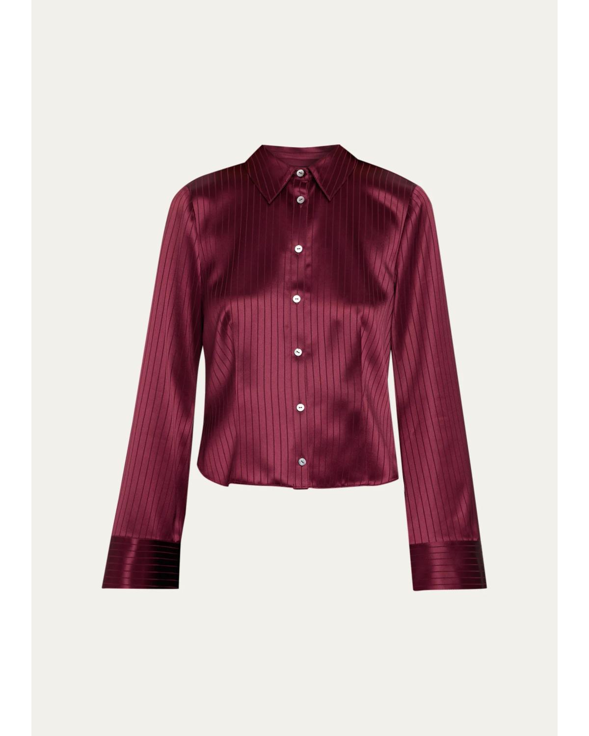 Georgia Satin Stripe Button-Front Shirt