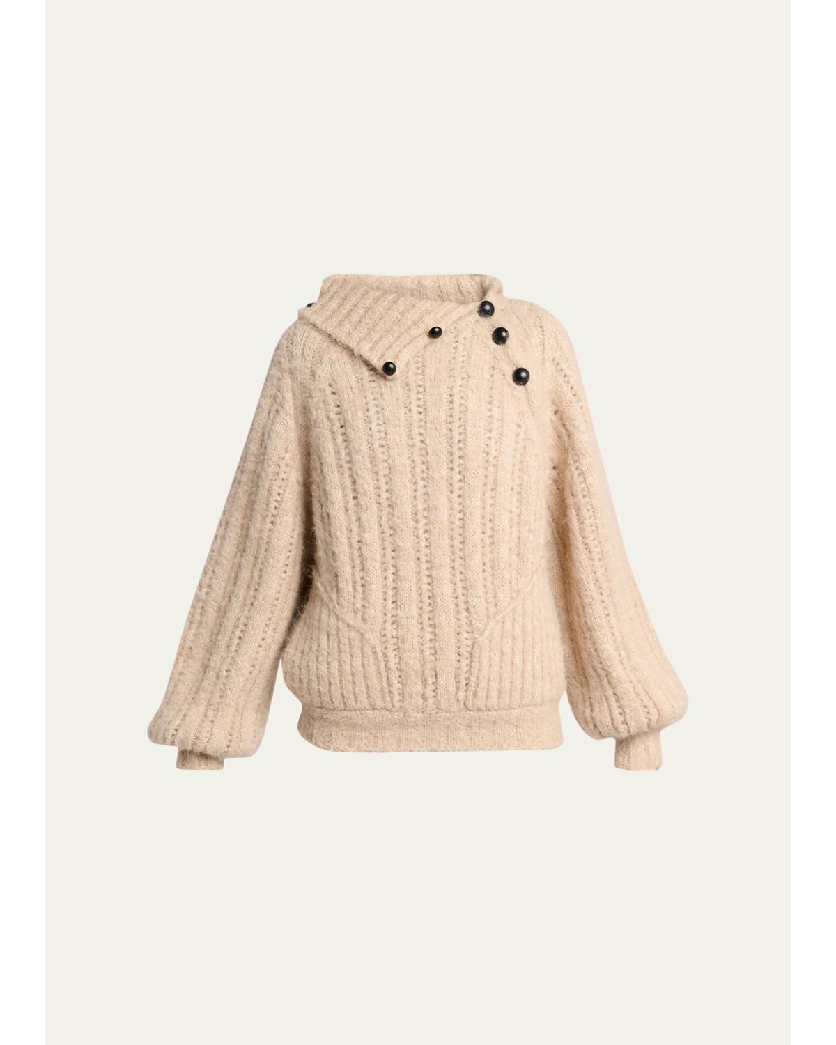 Lily Alapca-Mohair Rib Folded Turtleneck Sweater