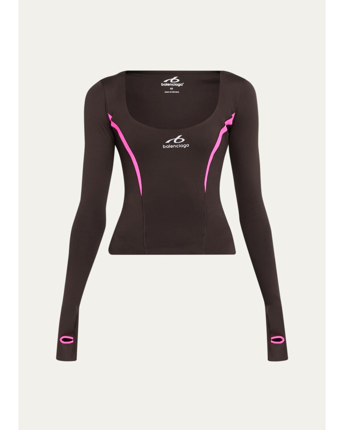 Scoop-Neck Cut Long-Sleeve Activewear Top