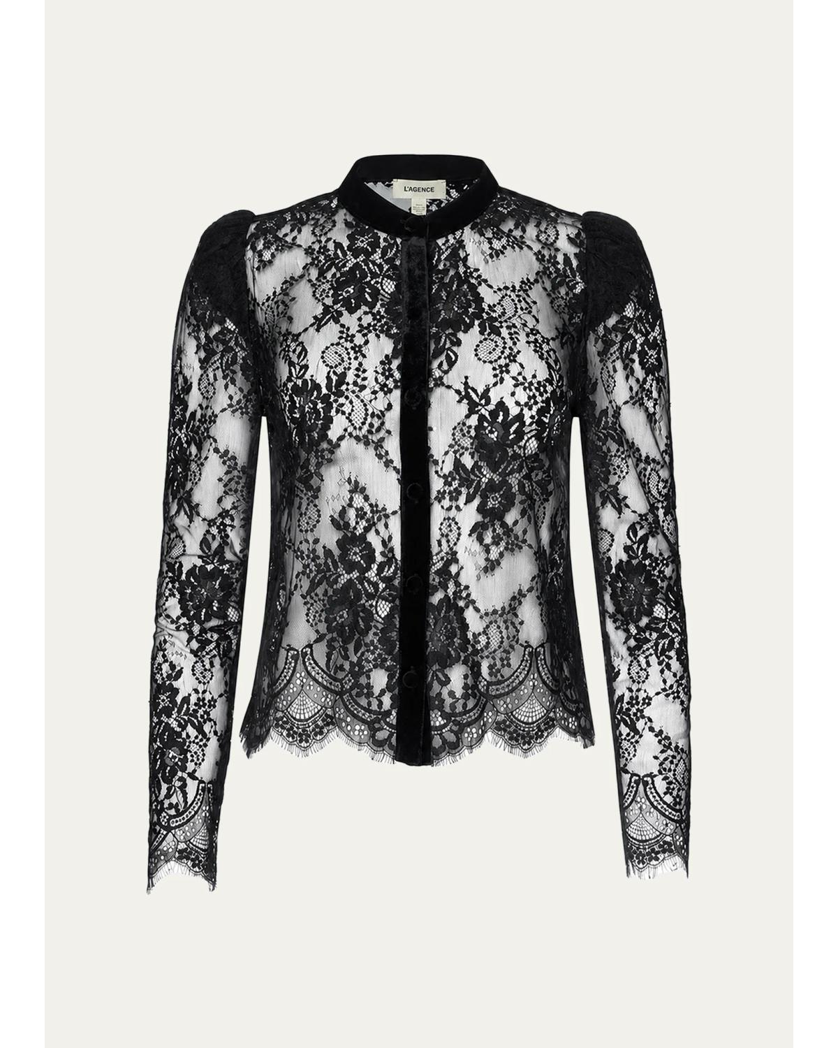 Dorothea Velvet Lace Blouse