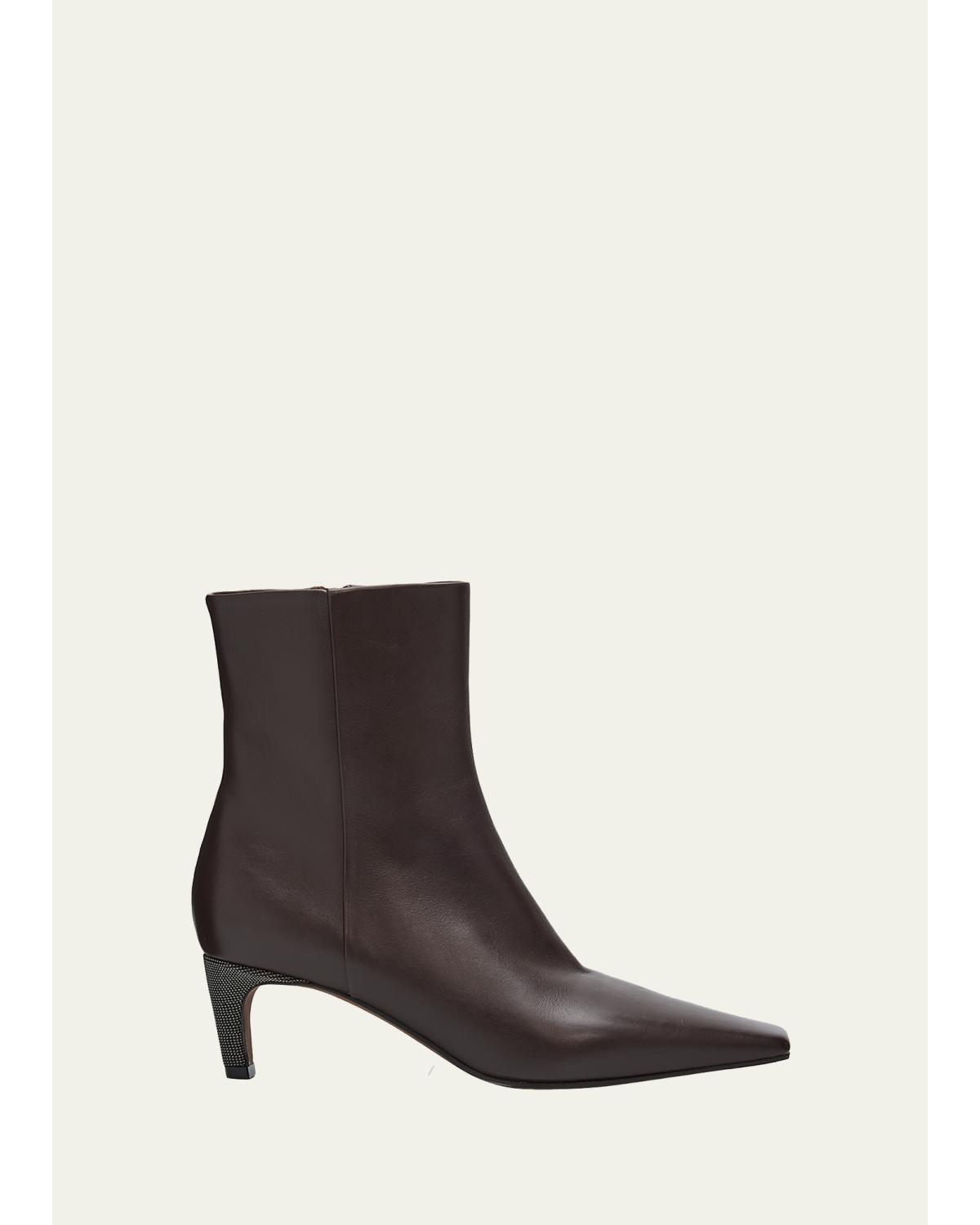 55Mm Monili Heel Leather Ankle Booties