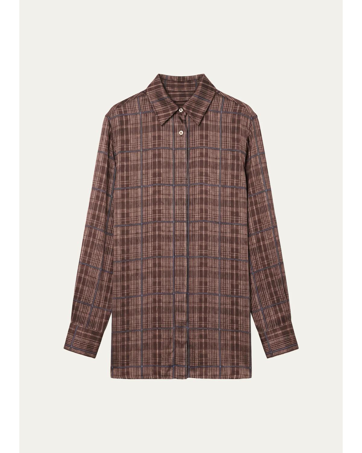 Loose Plaid-Print Viscose Shirt