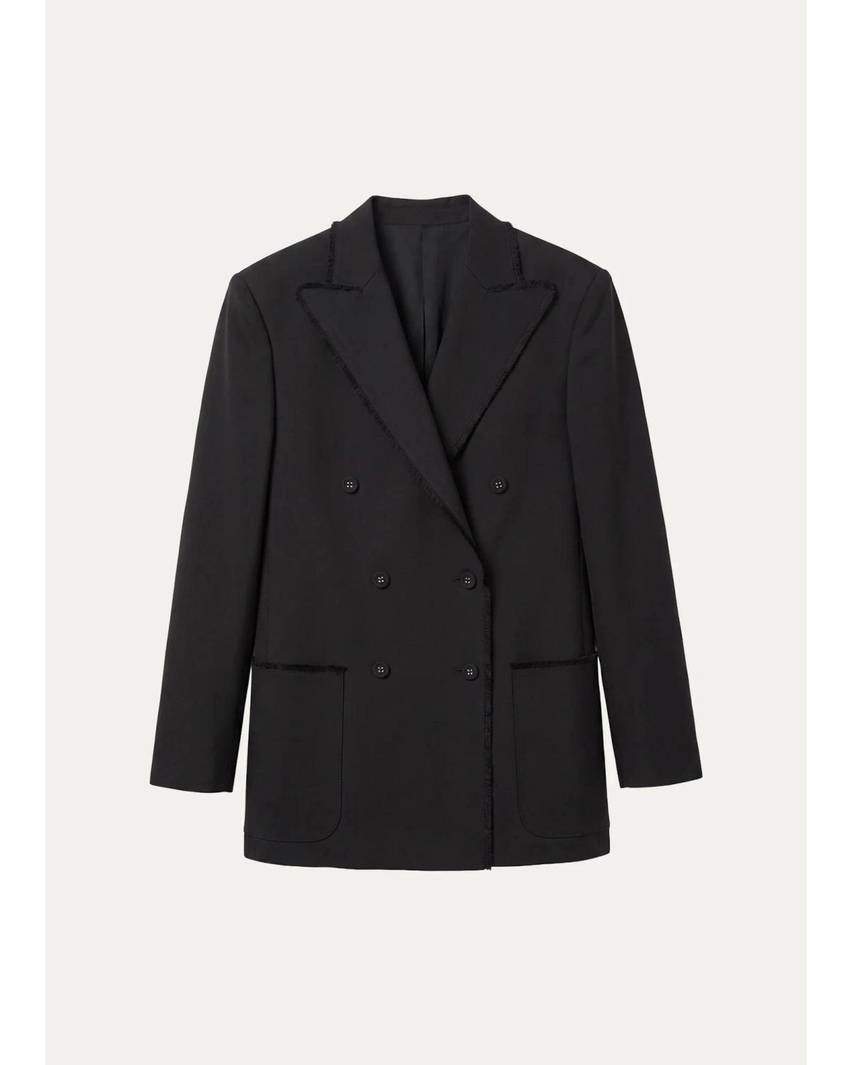 Officine Generale Double-breasted Virgin Wool Jacket In Black