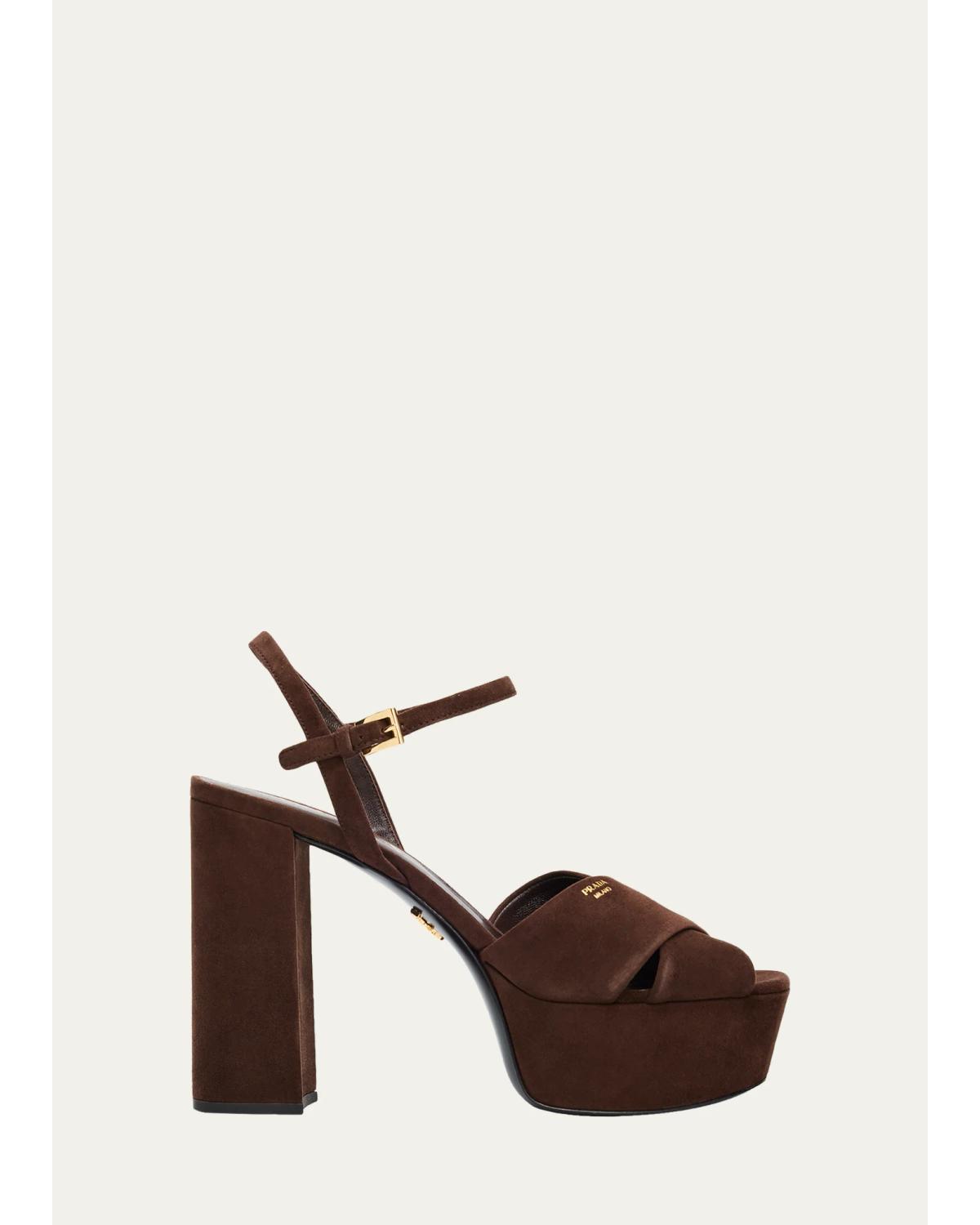 115Mm Suede Crisscross Platform Sandals