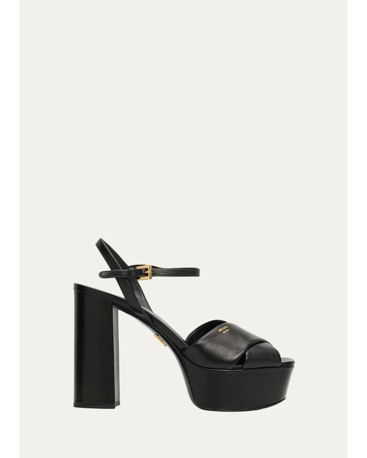 115Mm Leather Crisscross Platform Sandals