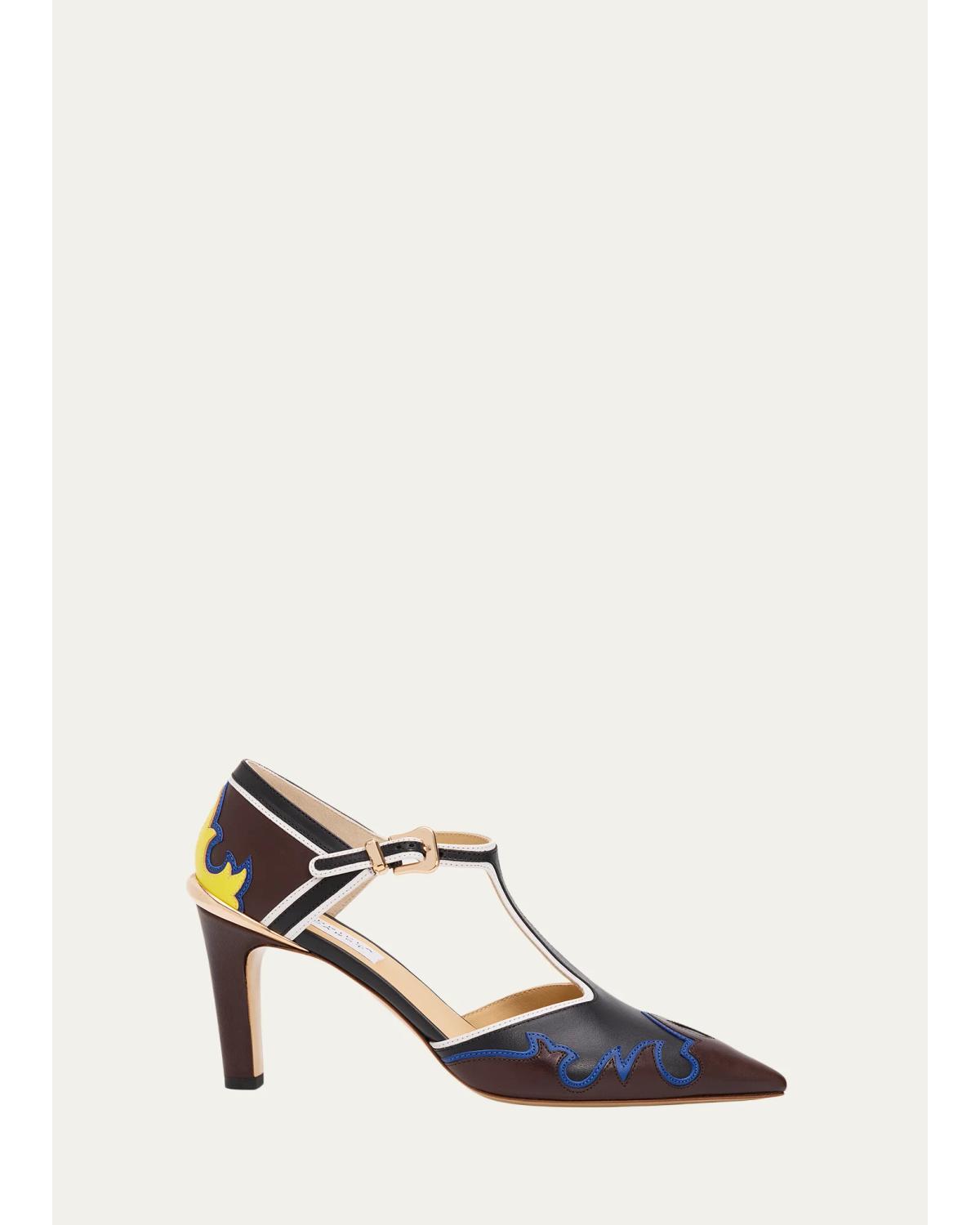 75Mm Duna Western Leather Ankle-Strap Pumps