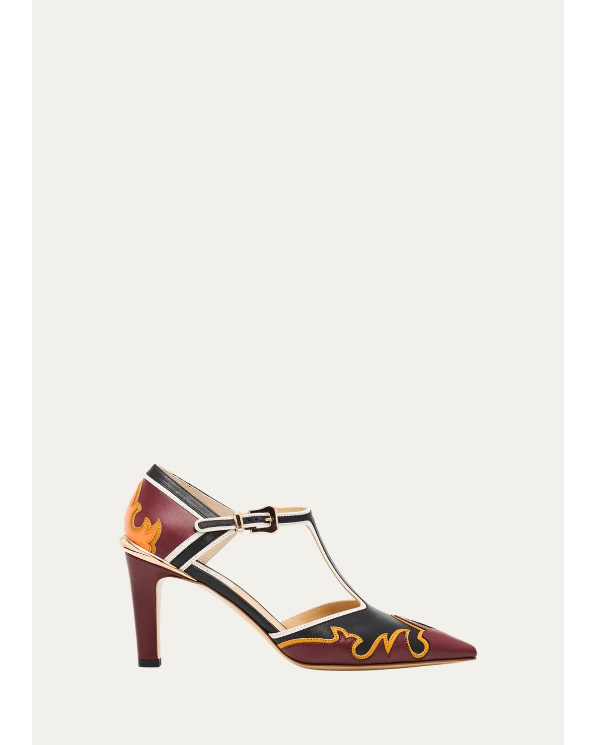 75Mm Duna Western Leather Ankle-Strap Pumps