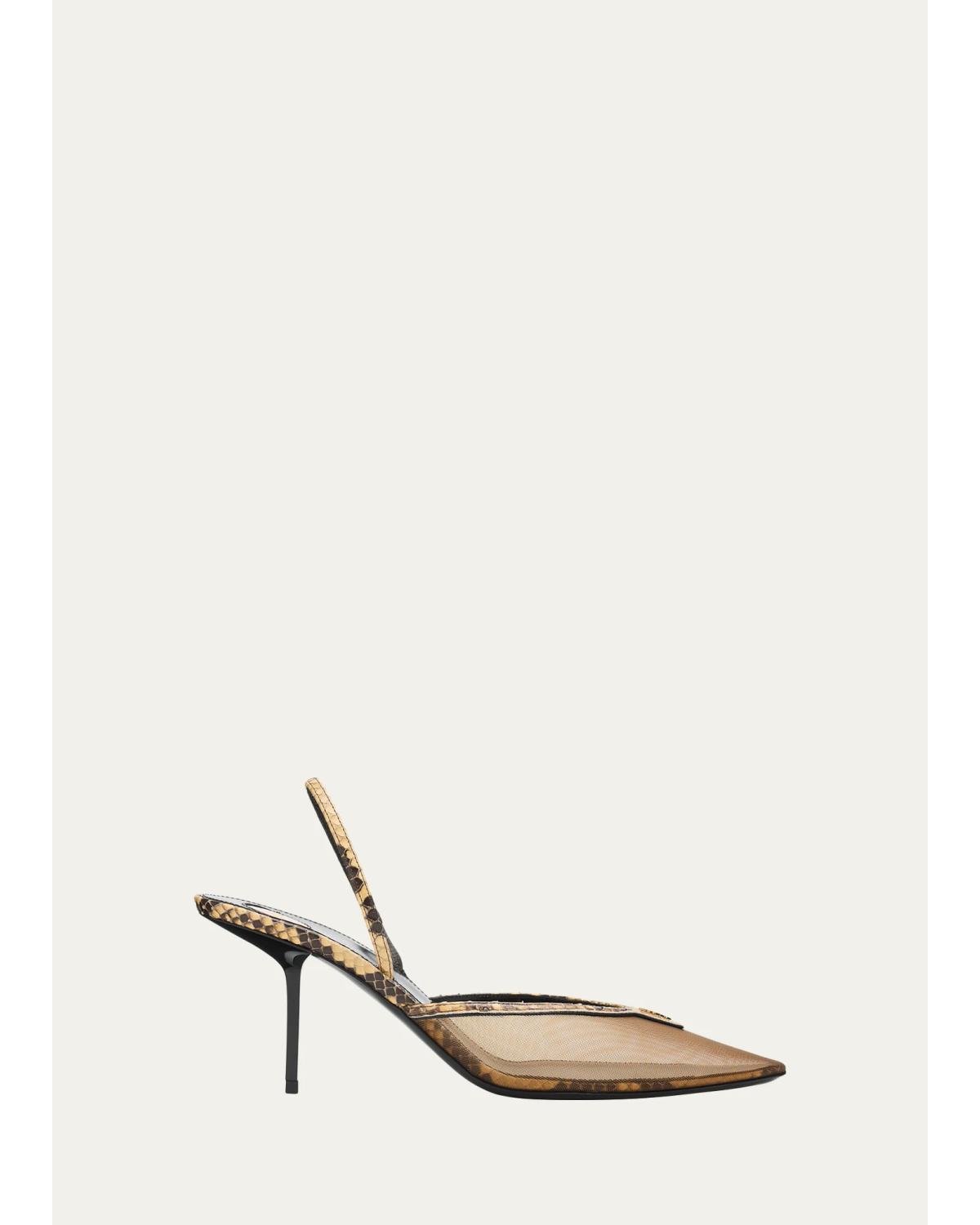 90Mm Mesh And Python-Embossed Slingback