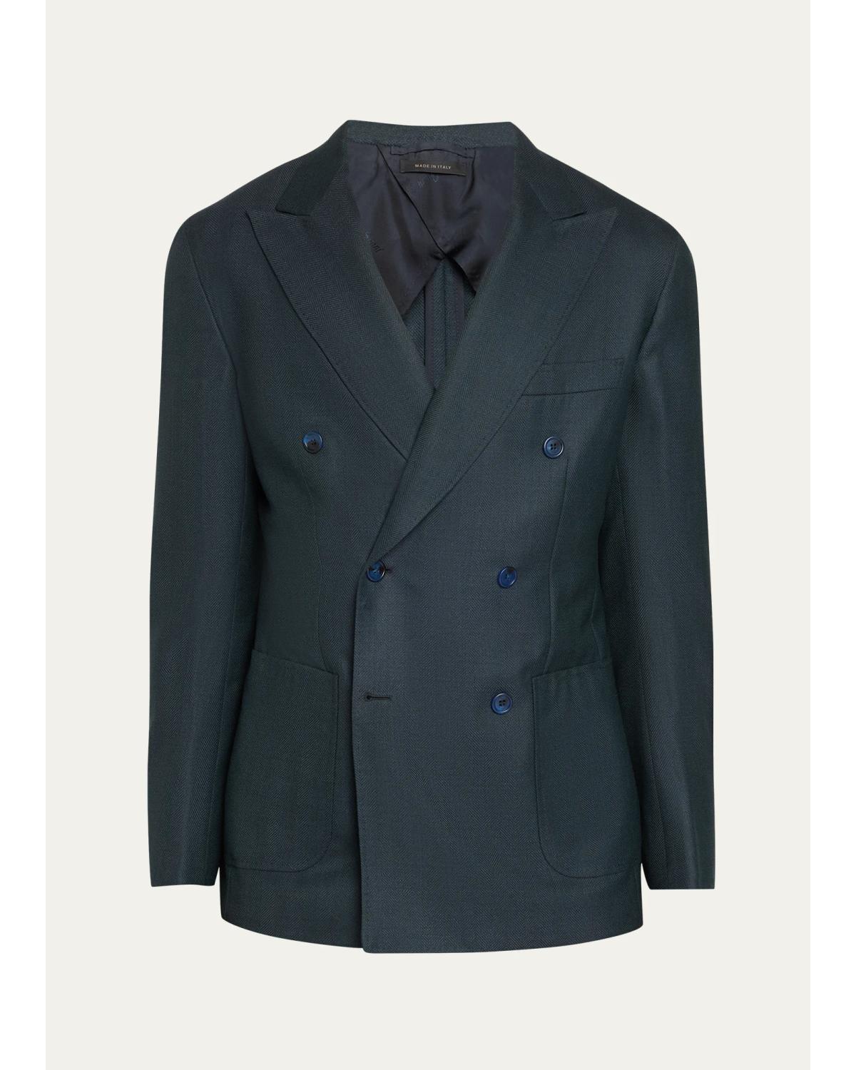 Men'S Wool Herringbone Double-Breasted Sport Coat