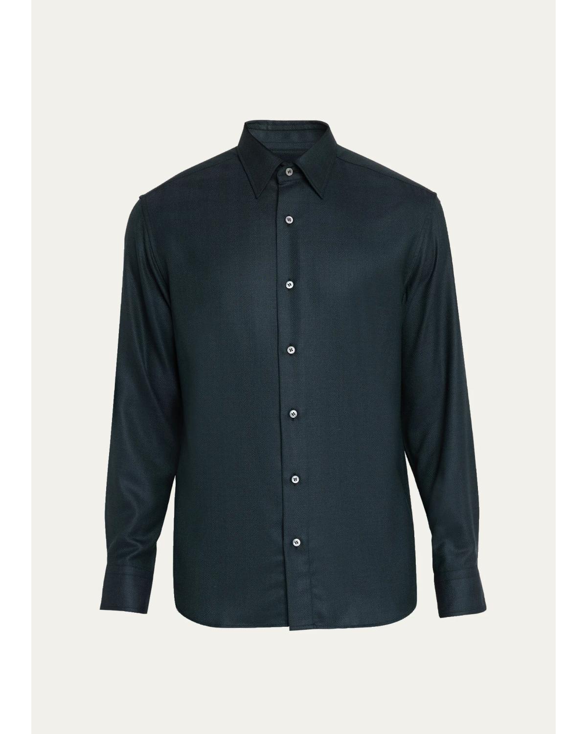 Men'S Herringbone Wool Button-Front Shirt