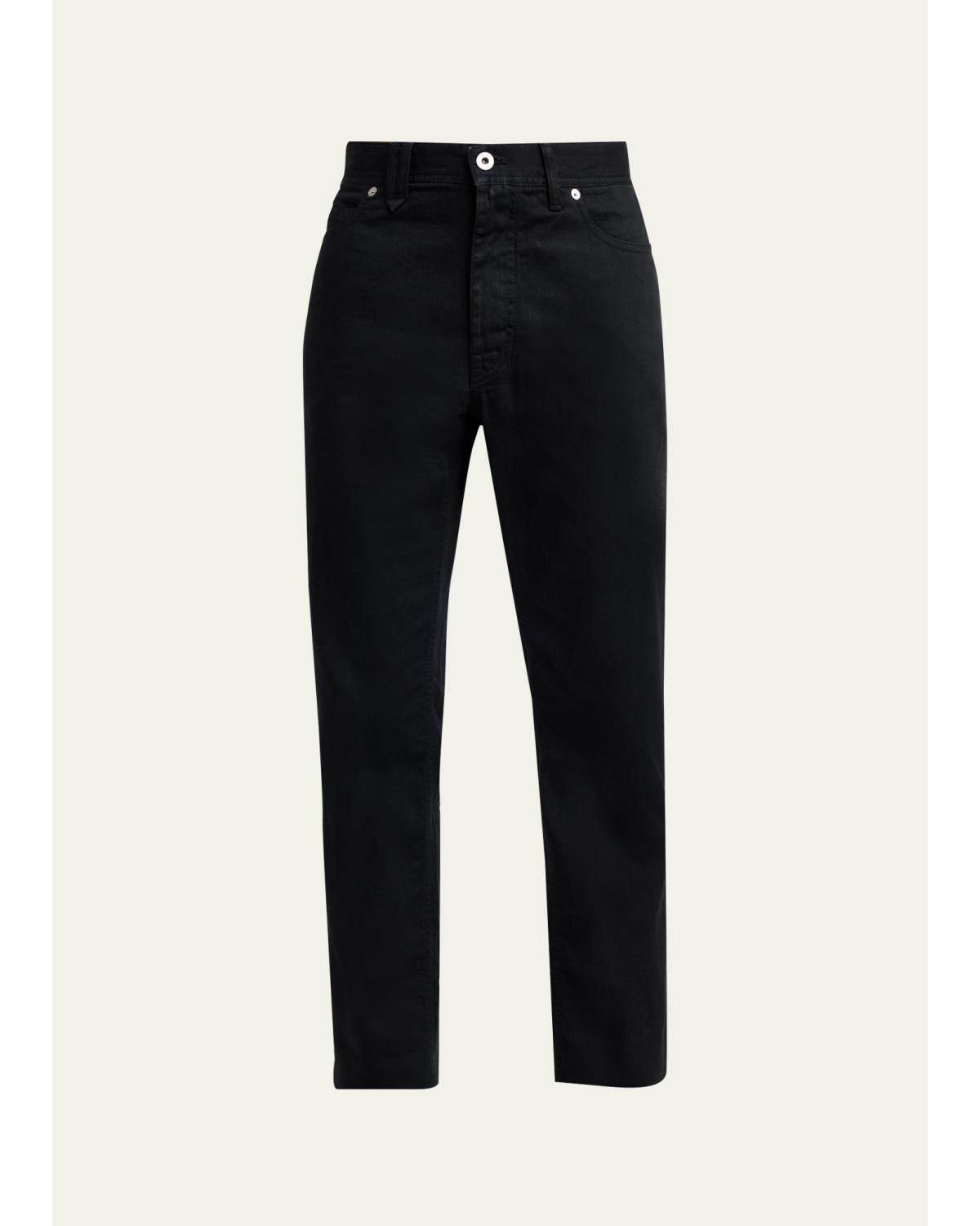 Men'S Black Denim Slim Five-Pocket Pants