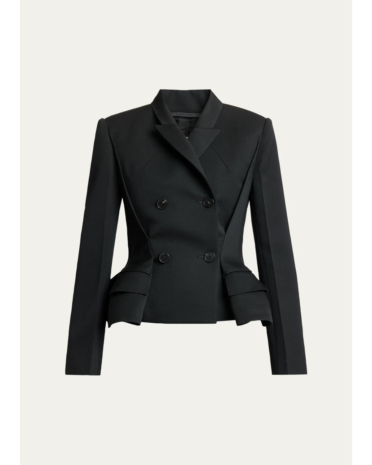 Pinched Peplum Double-Breasted Jacket