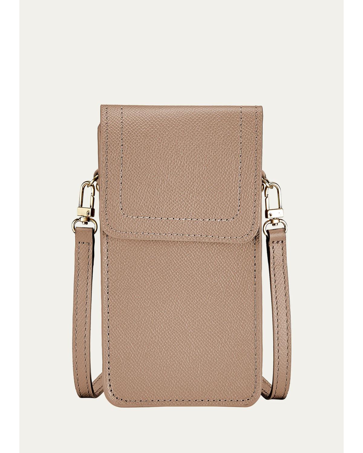 Graphic Image Liv Leather Crossbody Phone Case In Beige